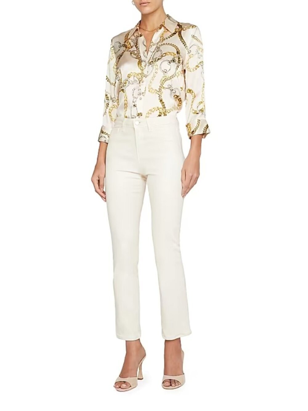 L'AGENCE Ginny French Vanilla Coated High Rise Straight Zipper Jeans, Size 25 Li